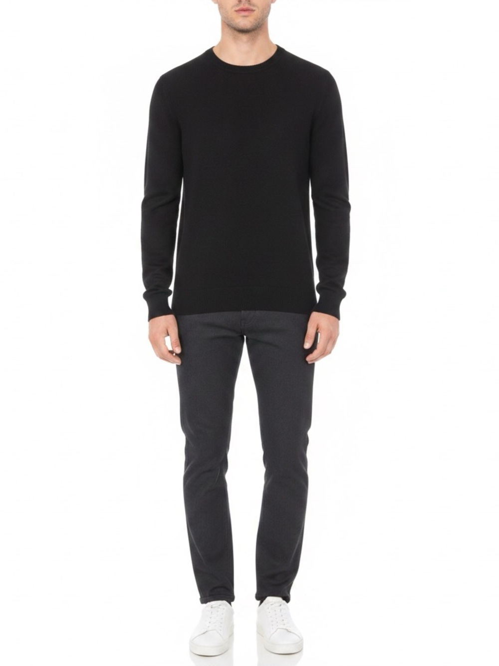 Italian ANDREA FENZI Black Merino Wool & Silk Crewneck Pullover Size Large